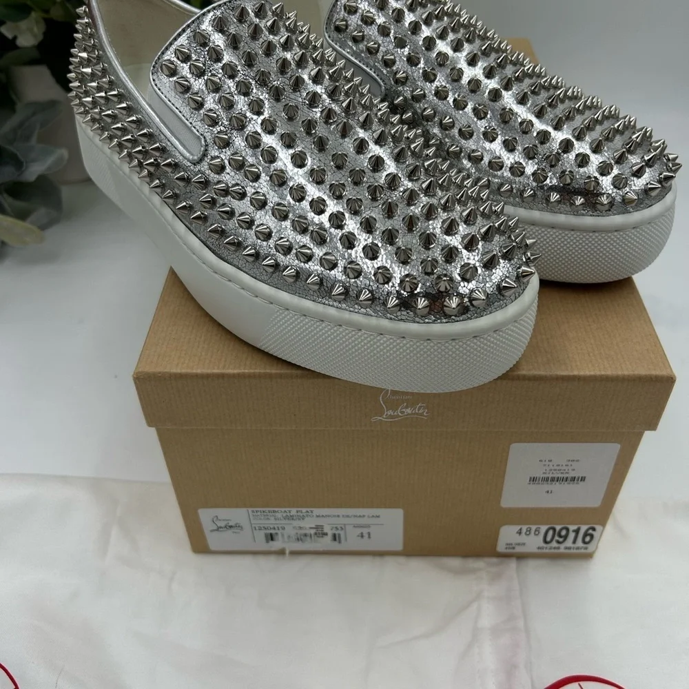 Men's Christian Louboutin spike boat, leather sneakers size 41 made in Italy